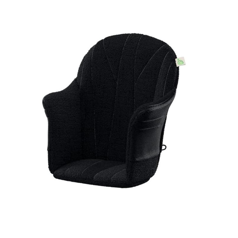 Black textured fabric high chair seat insert with stitched detailing