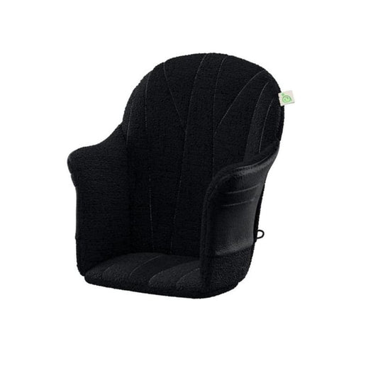 Black textured fabric high chair seat insert with stitched detailing