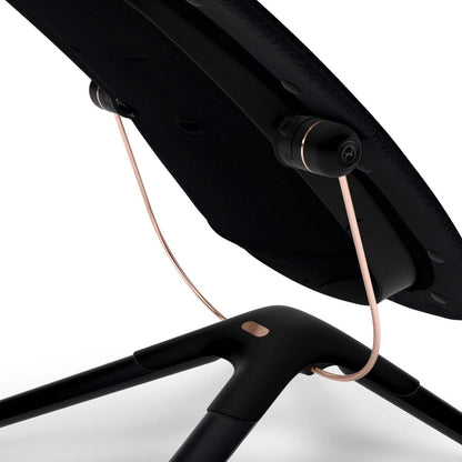 Cybex Lemo bouncer frame detail showing black seat attachment and rose gold metal support
