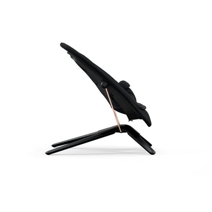 Side view of black Cybex baby bouncer with rose gold frame