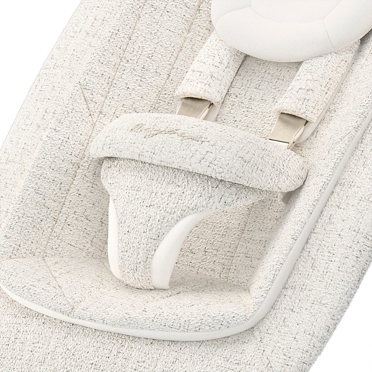 Cybex baby bouncer seat with textured cream fabric and safety harness