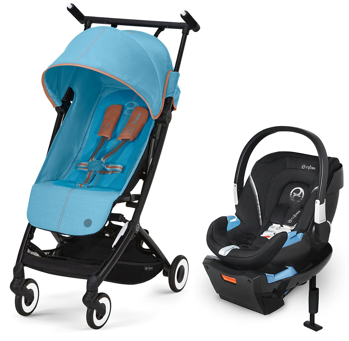 Cybex Libelle 2 Compact Stroller + Aton 2 SensorSafe Travel System Bundle - Beach Blue / Lavastone Black - 522001709-519003595