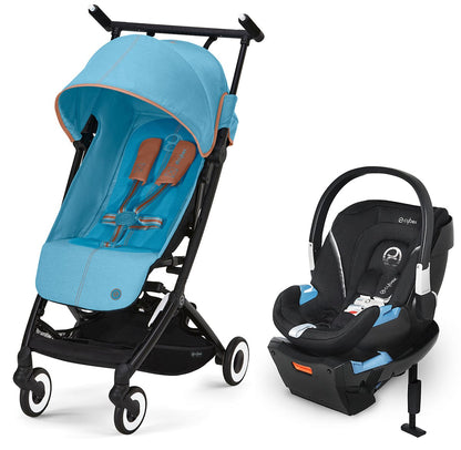 Cybex Libelle 2 Compact Stroller + Aton 2 SensorSafe Travel System Bundle - Beach Blue / Lavastone Black - 522001709-519003595