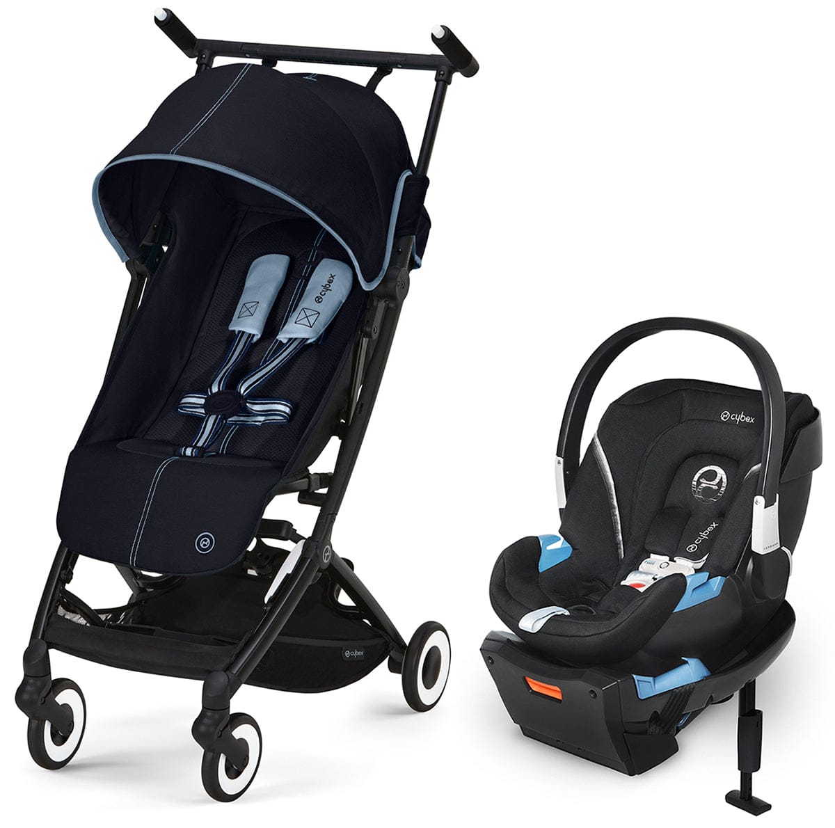 Cybex Libelle 2 Compact Stroller + Aton 2 SensorSafe Travel System Bundle - Ocean Blue / Lavastone Black