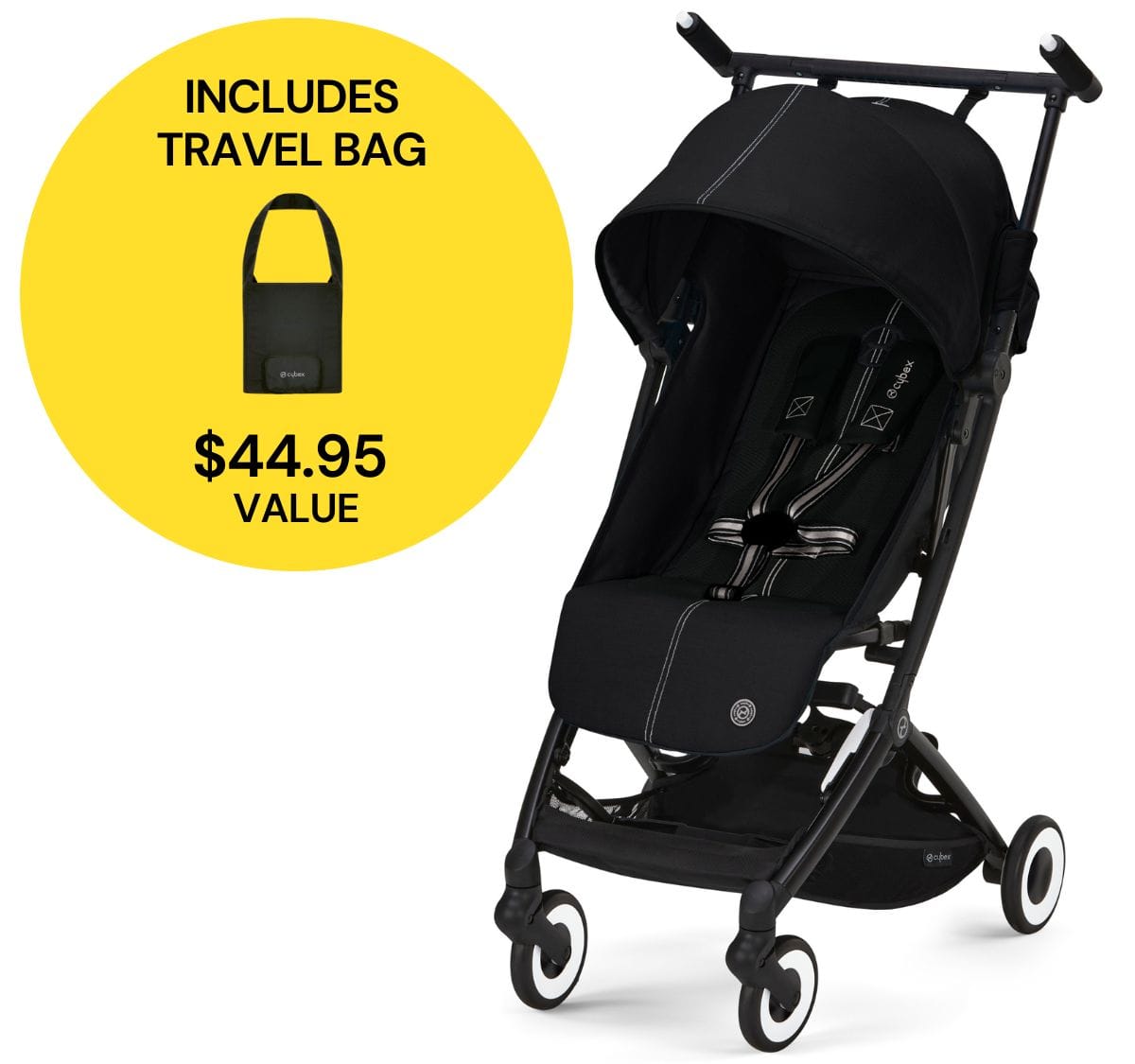 Cybex Libelle 2 Compact Stroller + Travel Bag Bundle - Moon Black - 522001703-521000719