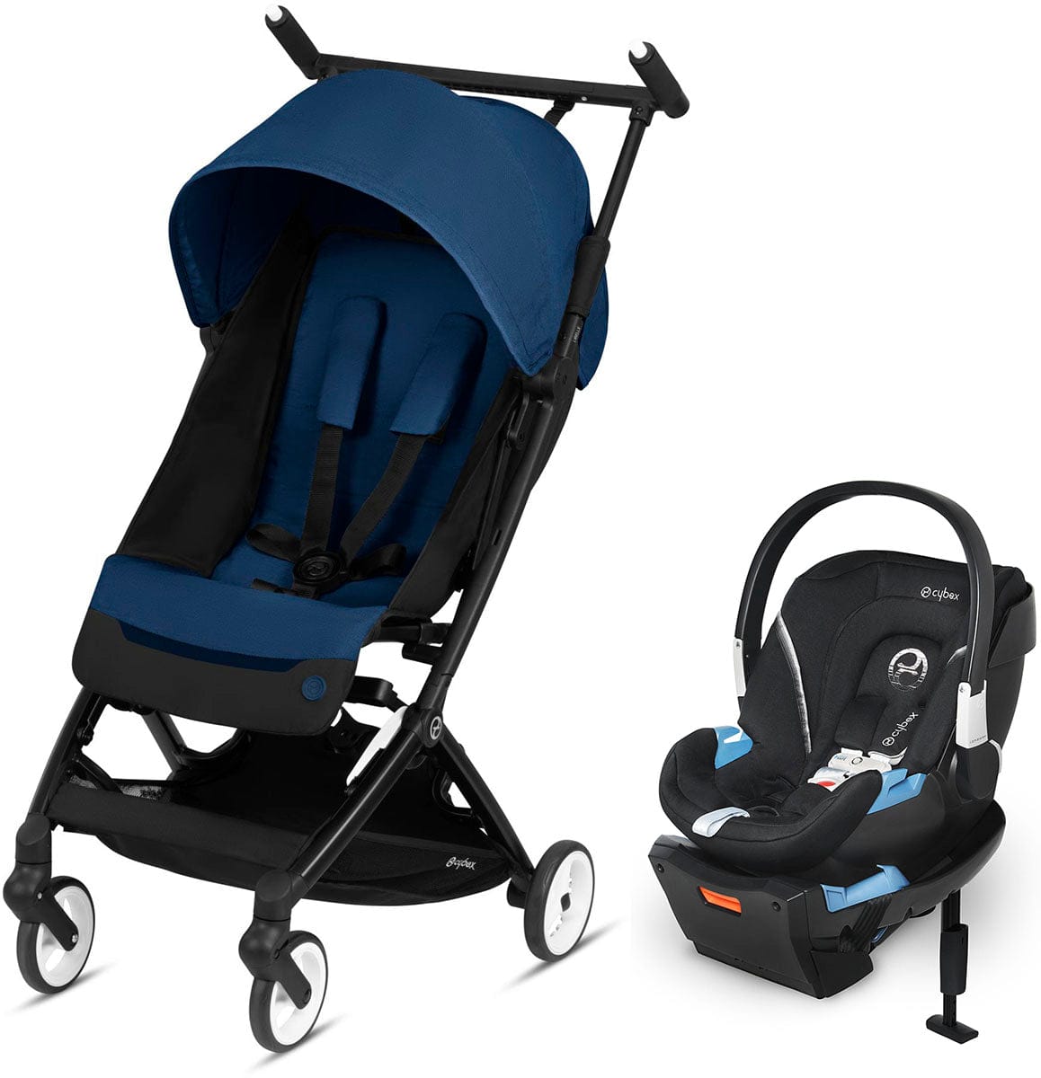 Cybex Libelle Compact Stroller + Aton 2 SensorSafe Travel System Bundle - Navy Blue / Lavastone Black - 521000605-519003595