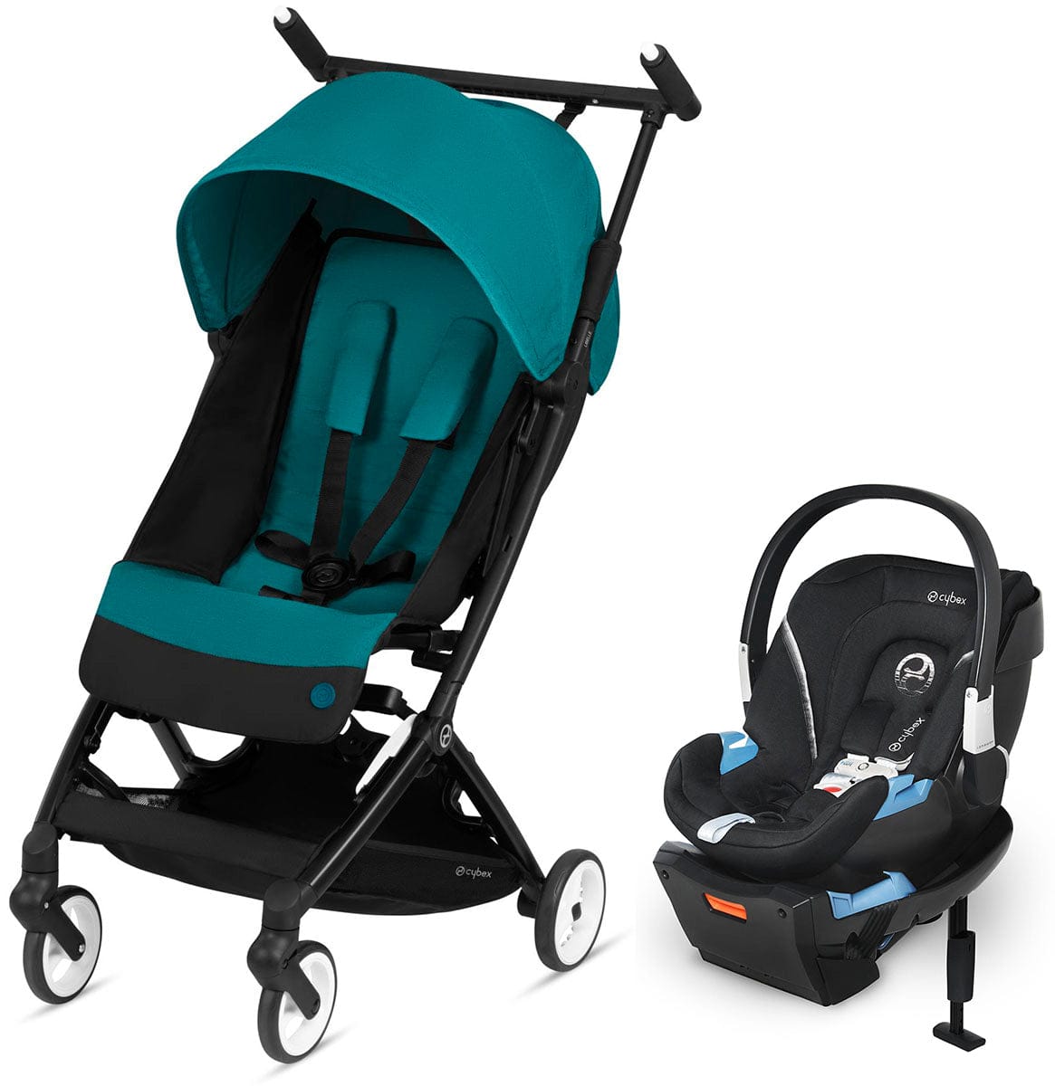 Cybex Libelle Compact Stroller + Aton 2 SensorSafe Travel System Bundle - River Blue / Lavastone Black