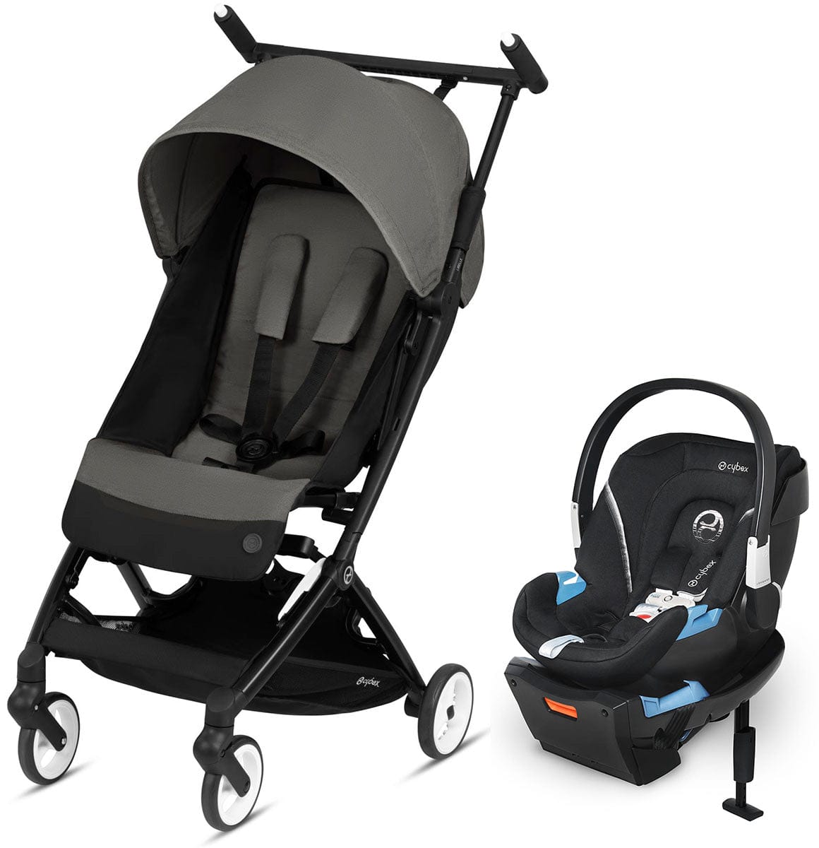 Cybex Libelle Compact Stroller + Aton 2 SensorSafe Travel System Bundle - Soho Grey / Lavastone Black