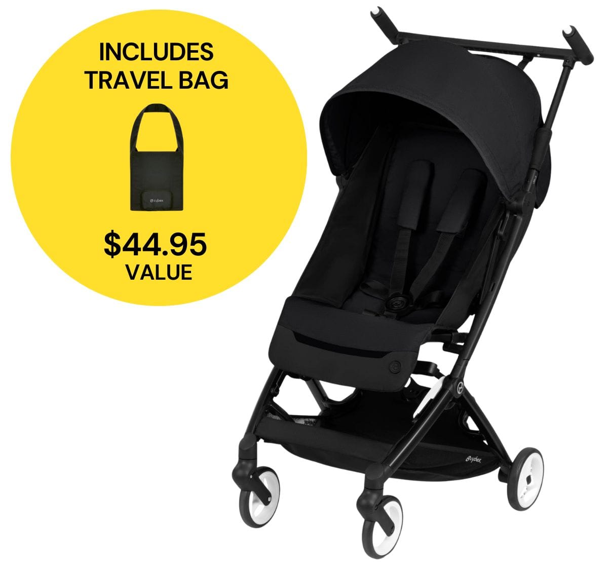 Cybex Libelle Compact Stroller + Travel Bag Bundle - Deep Black / Black