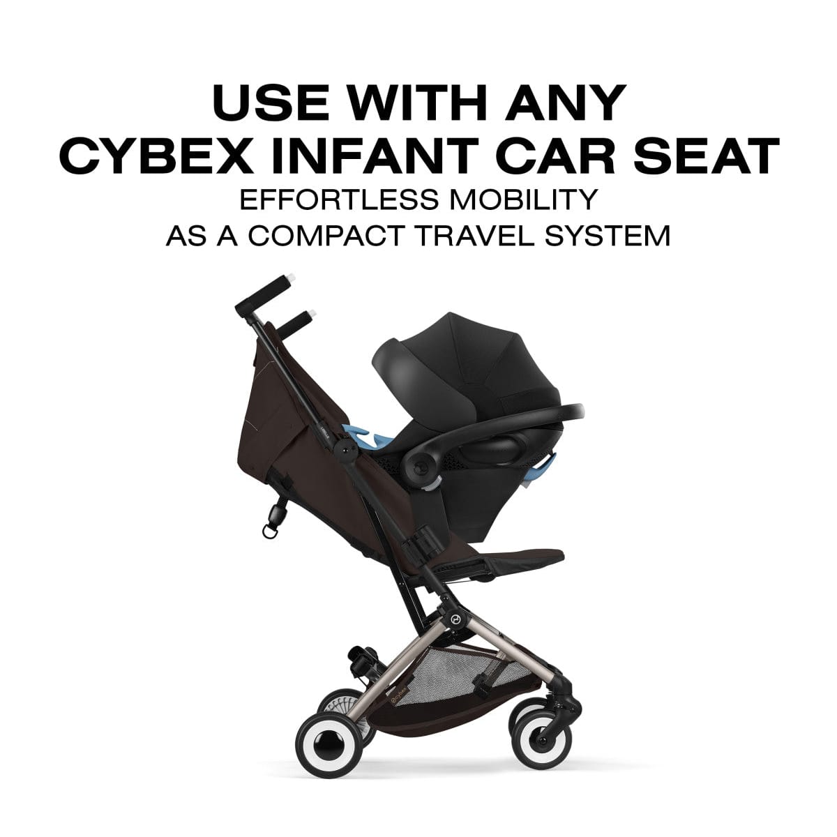 Cybex stroller with attached infant car seat forming a compact travel system