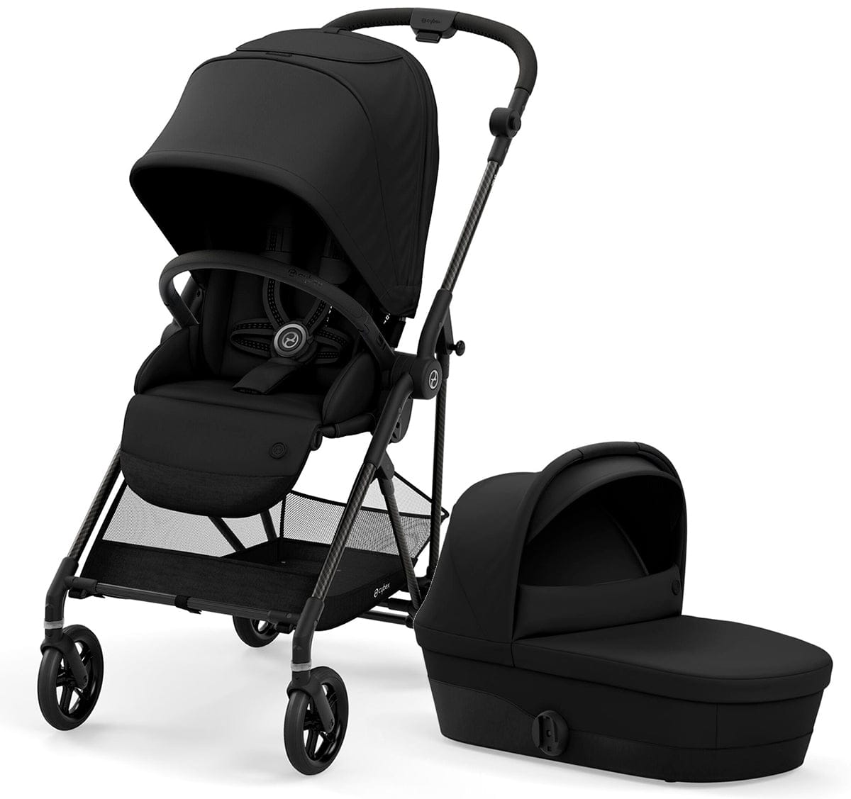 Cybex Melio Carbon 2.0 Stroller + Cot Bundle - Deep Black (Albee Exclusive) - 521002889-521002891