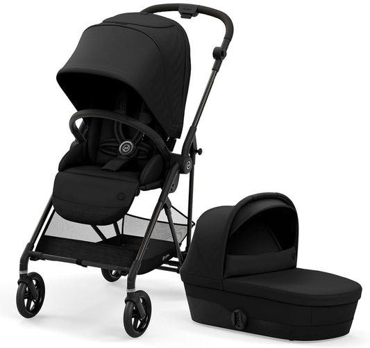 Cybex Melio Carbon 2.0 Stroller + Cot Bundle - Deep Black (Albee Exclusive) - 521002889-521002891