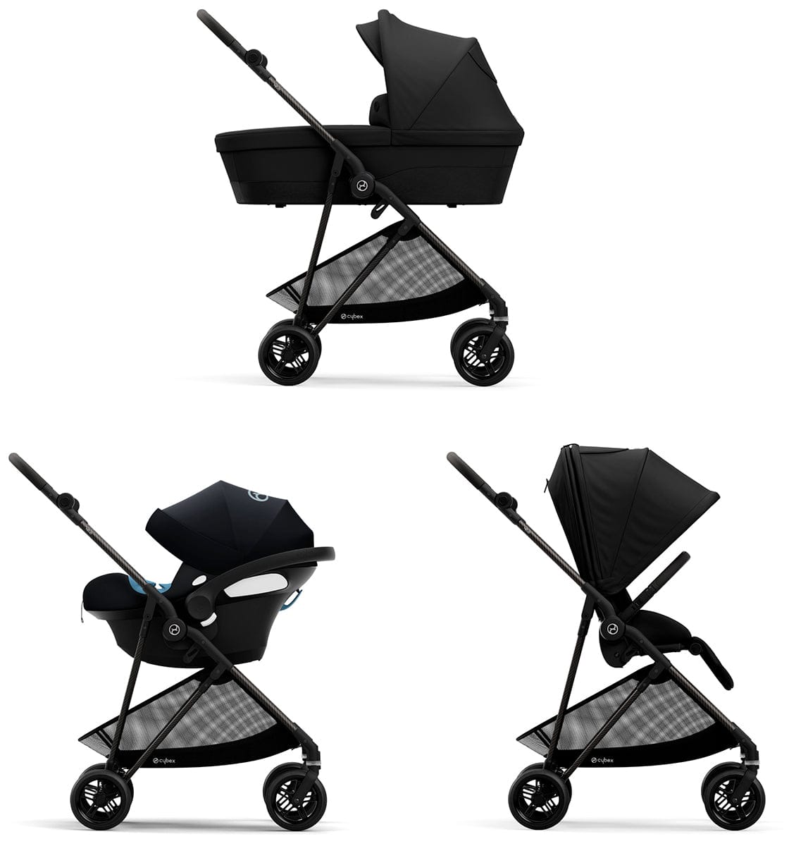 Cybex Melio Carbon 2.0 Stroller + Cot Bundle - Deep Black (Albee Exclusive) - 521002889-521002891