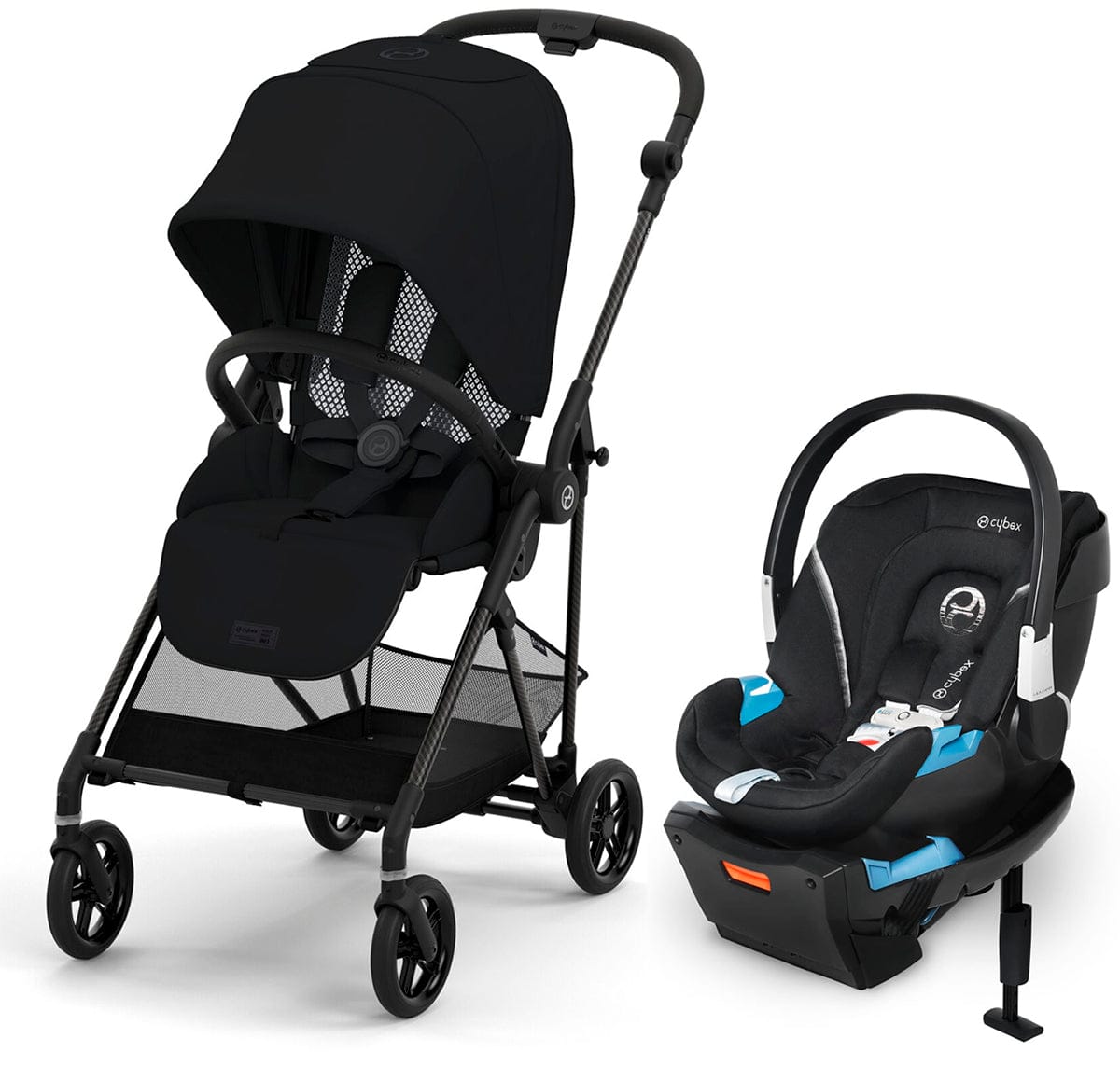 Cybex Melio Carbon 3 Stroller + Aton 2 SensorSafe Travel System Bundle - Moon Black / Lavastone Black - 522002401-519003595