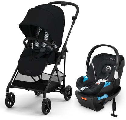 Cybex Melio Carbon 3 Stroller + Aton 2 SensorSafe Travel System Bundle - Moon Black / Lavastone Black - 522002401-519003595