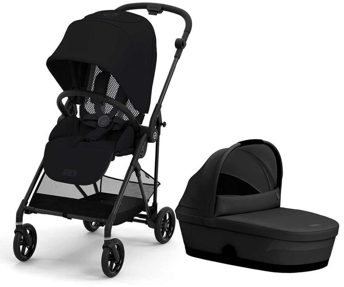 Cybex Melio Carbon 3 Compact Stroller + Melio Cot 3 Bundle - Moon Black - 522002401-522003835