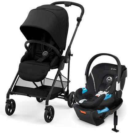 Cybex Melio Carbon + Aton 2 Travel System Bundle - Deep Black / Lavastone Black - 521001277-519003595