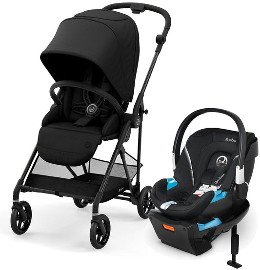 Cybex Melio Carbon + Aton 2 Travel System Bundle - Deep Black / Lavastone Black - 521001277-519003595