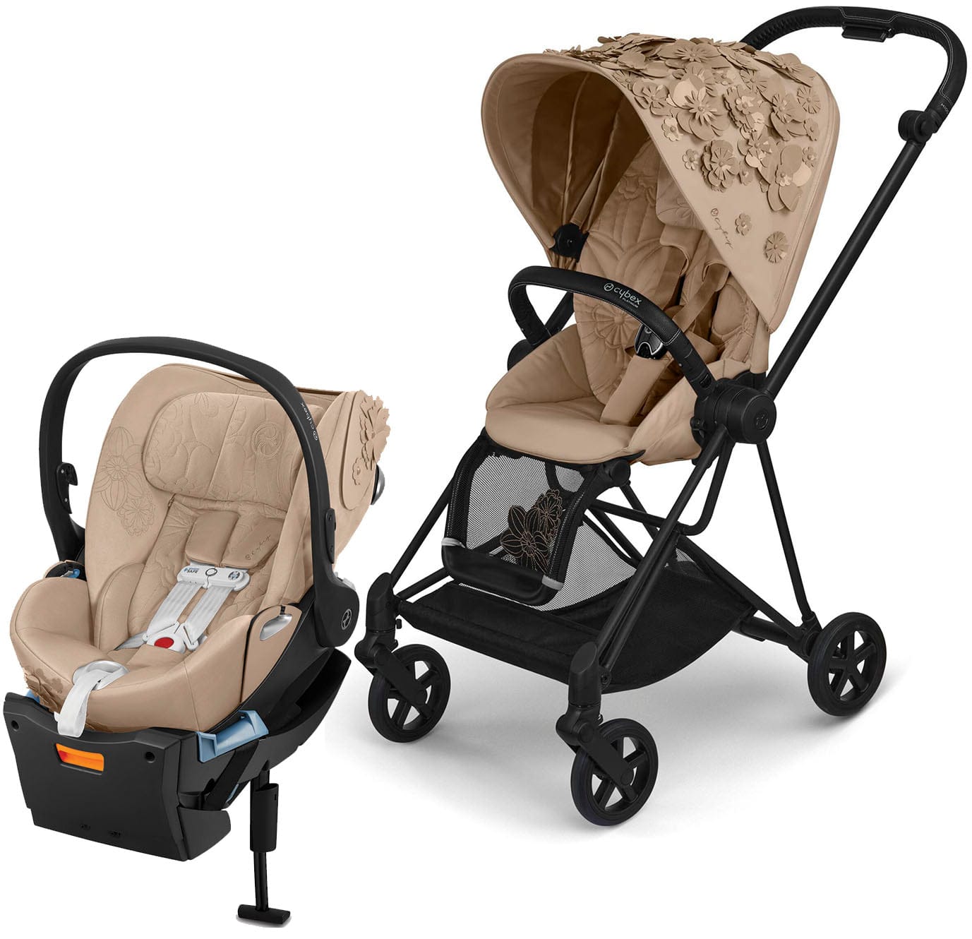 Cybex Mios 2 + Cloud Q Travel System Bundle - Simply Flowers - Nude Beige - TRVL-519003267-SF-BEIGE