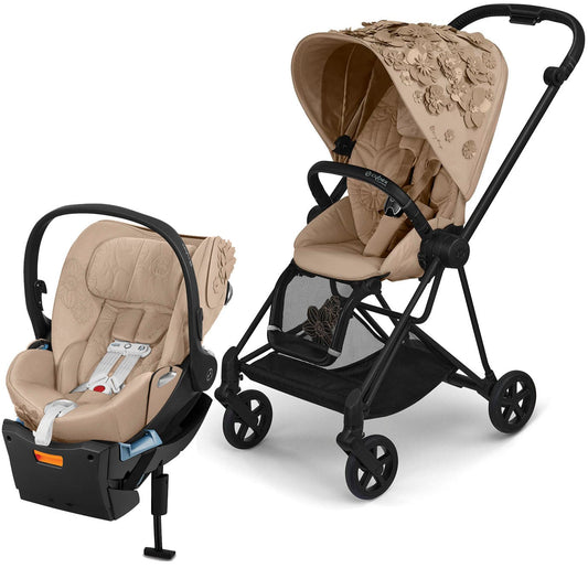Cybex Mios 2 + Cloud Q Travel System Bundle - Simply Flowers - Nude Beige - TRVL-519003267-SF-BEIGE