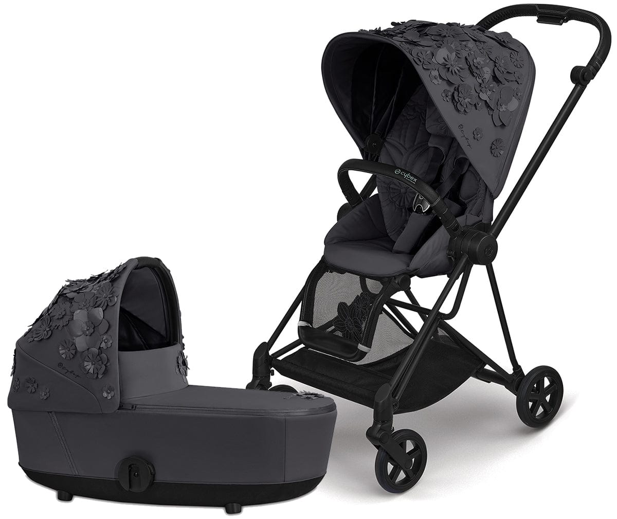 Cybex Mios 2 Complete Stroller with Lux Bassinet Bundle - Simply Flowers - Dream Grey - 519003267-B-SF-GREY
