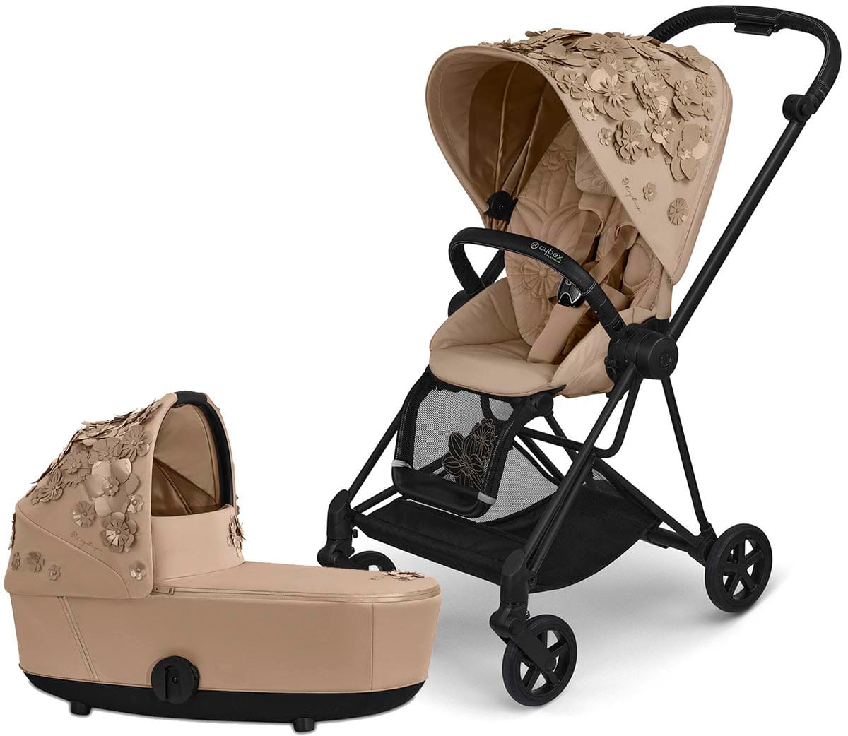 Cybex Mios 2 Complete Stroller with Lux Bassinet Bundle - Simply Flowers - Nude Beige - 519003267-B-SF-BEIGE