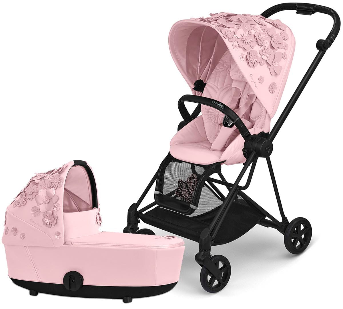 Cybex Mios 2 Complete Stroller with Lux Bassinet Bundle - Simply Flowers - Pale Blush - 519003267-B-SF-BLUSH