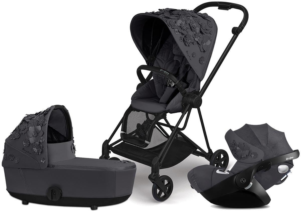 Cybex Mios 2 with Lux Bassinet + Cloud Q Travel System Bundle - Simply Flowers - Dream Grey - TRVL-519003267-B-SF-GREY