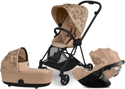 Cybex Mios 2 with Lux Bassinet + Cloud Q Travel System Bundle - Simply Flowers - Nude Beige - TRVL-519003267-B-SF-BEIGE