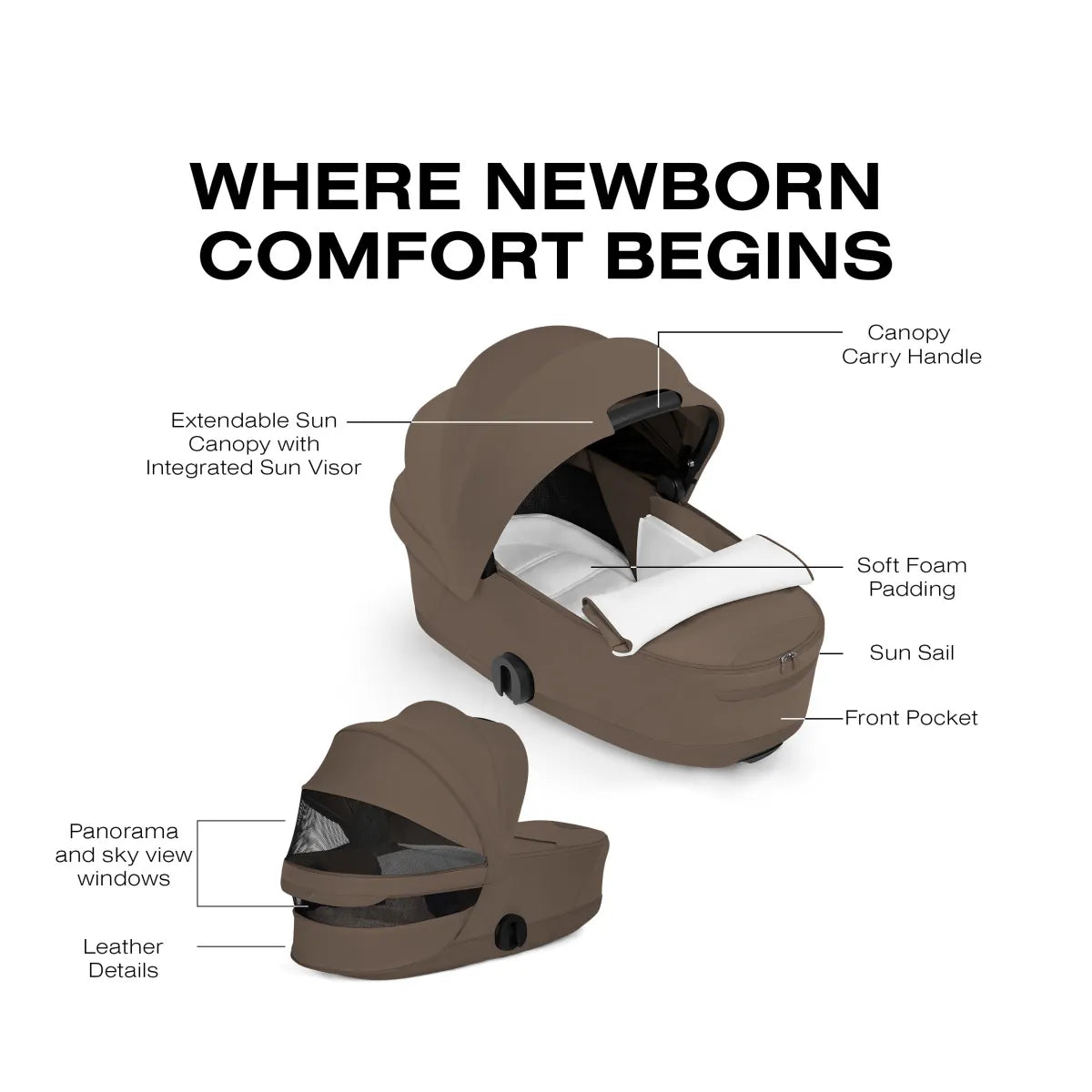 Cybex Mios / Coya Fold Lux Carry Cot (2026) - Style Collection - Coconut Brown - 526001630