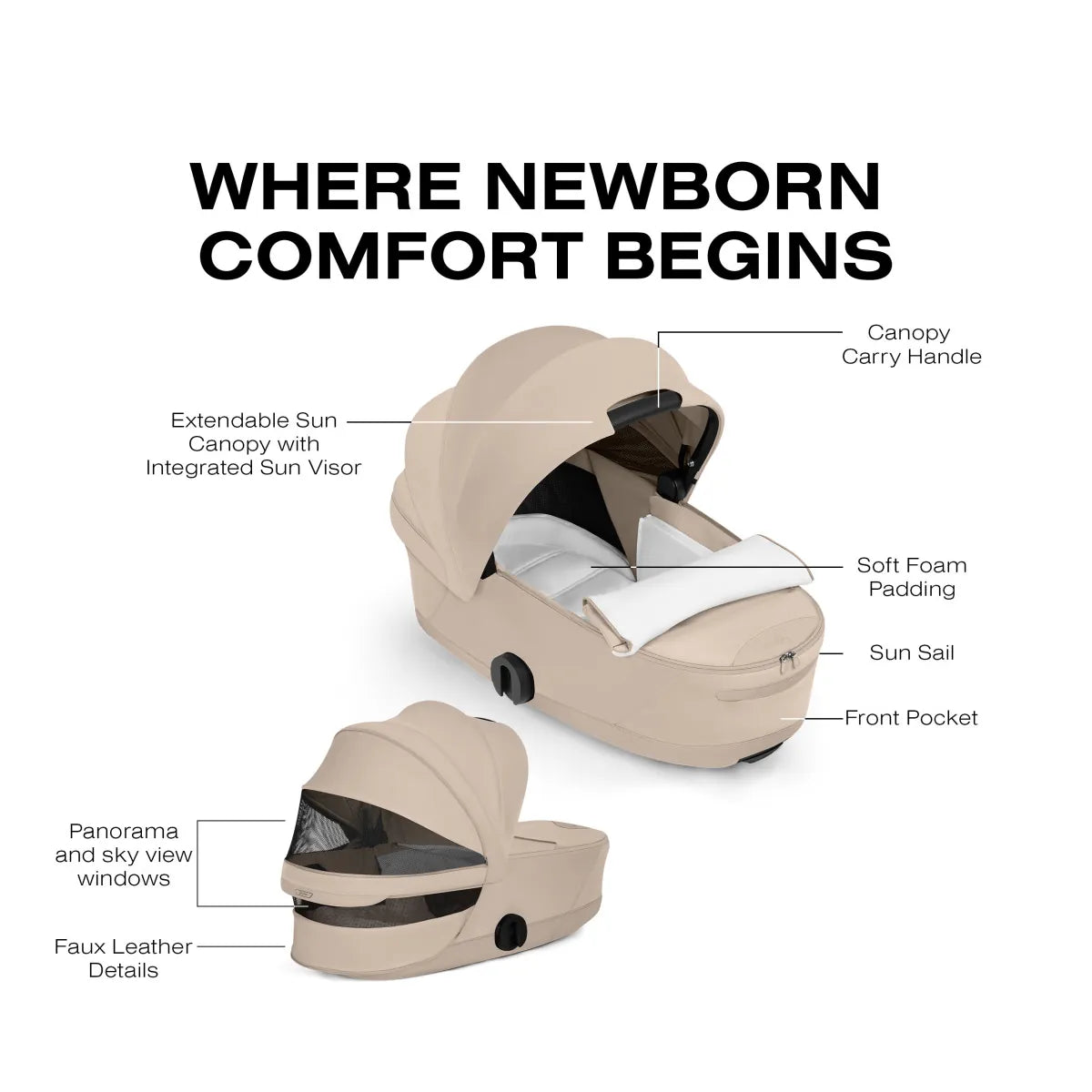 Cybex Mios / Coya Fold Lux Carry Cot (2026) - Style Collection - Cozy Beige - 526000467