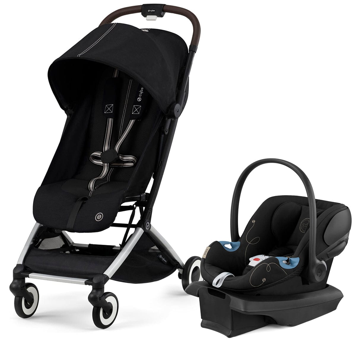 Cybex Orfeo Compact Stroller + Aton G SensorSafe Travel System Bundle - Moon Black / Moon Black - 522004785-522004777
