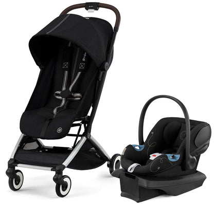 Cybex Orfeo Compact Stroller + Aton G SensorSafe Travel System Bundle - Moon Black / Moon Black - 522004785-522004777