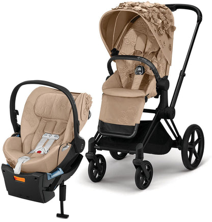 Cybex Priam 3 + Cloud Q Travel System Bundle - Simply Flowers - Nude Beige - TRVL-519003261-SF-BEIGE