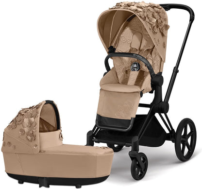 Cybex Priam 3 Complete Stroller with Lux Bassinet Bundle - Simply Flowers - Nude Beige - 519003261-B-SF-BEIGE