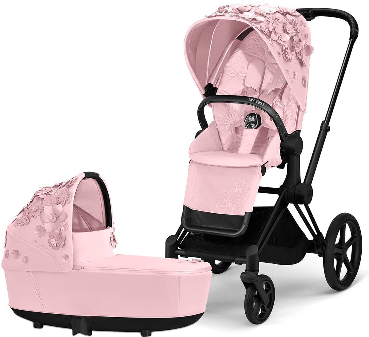 Cybex Priam 3 Complete Stroller with Lux Bassinet Bundle - Simply Flowers - Pale Blush - 519003261-B-SF-BLUSH