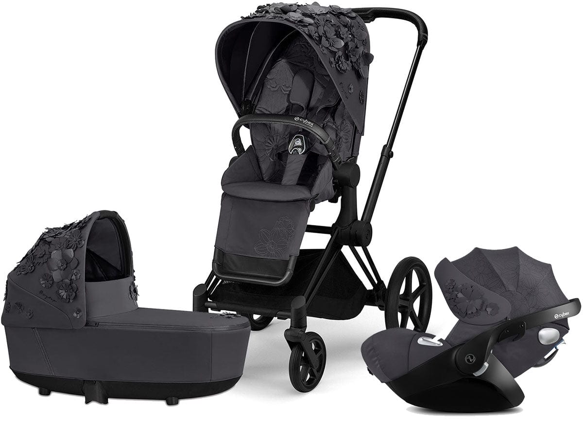 Cybex Priam 3 with Lux Bassinet + Cloud Q Travel System Bundle - Simply Flowers - Dream Grey - TRVL-519003261-B-SF-GREY