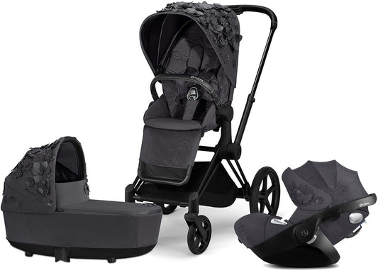 Cybex Priam 3 with Lux Bassinet + Cloud Q Travel System Bundle - Simply Flowers - Dream Grey - TRVL-519003261-B-SF-GREY
