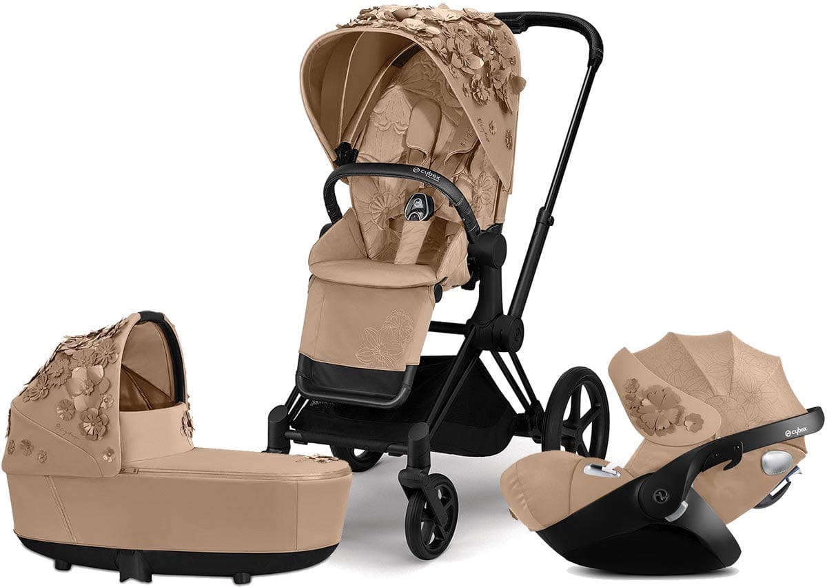 Cybex Priam 3 with Lux Bassinet + Cloud Q Travel System Bundle - Simply Flowers - Nude Beige - TRVL-519003261-B-SF-BEIGE