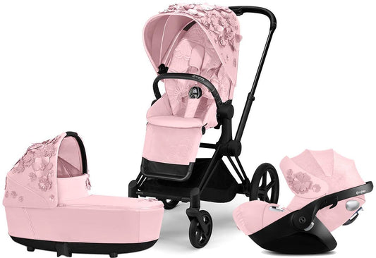 Cybex Priam 3 with Lux Bassinet + Cloud Q Travel System Bundle - Simply Flowers - Pale Blush - TRVL-519003261-B-SF-BLUSH
