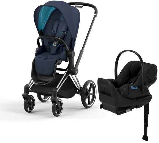 Cybex Priam 4 + Cloud G Lux SensorSafe Travel System Bundle - Chrome / Black / Nautical Blue / Moon Black - 521004143-522001401