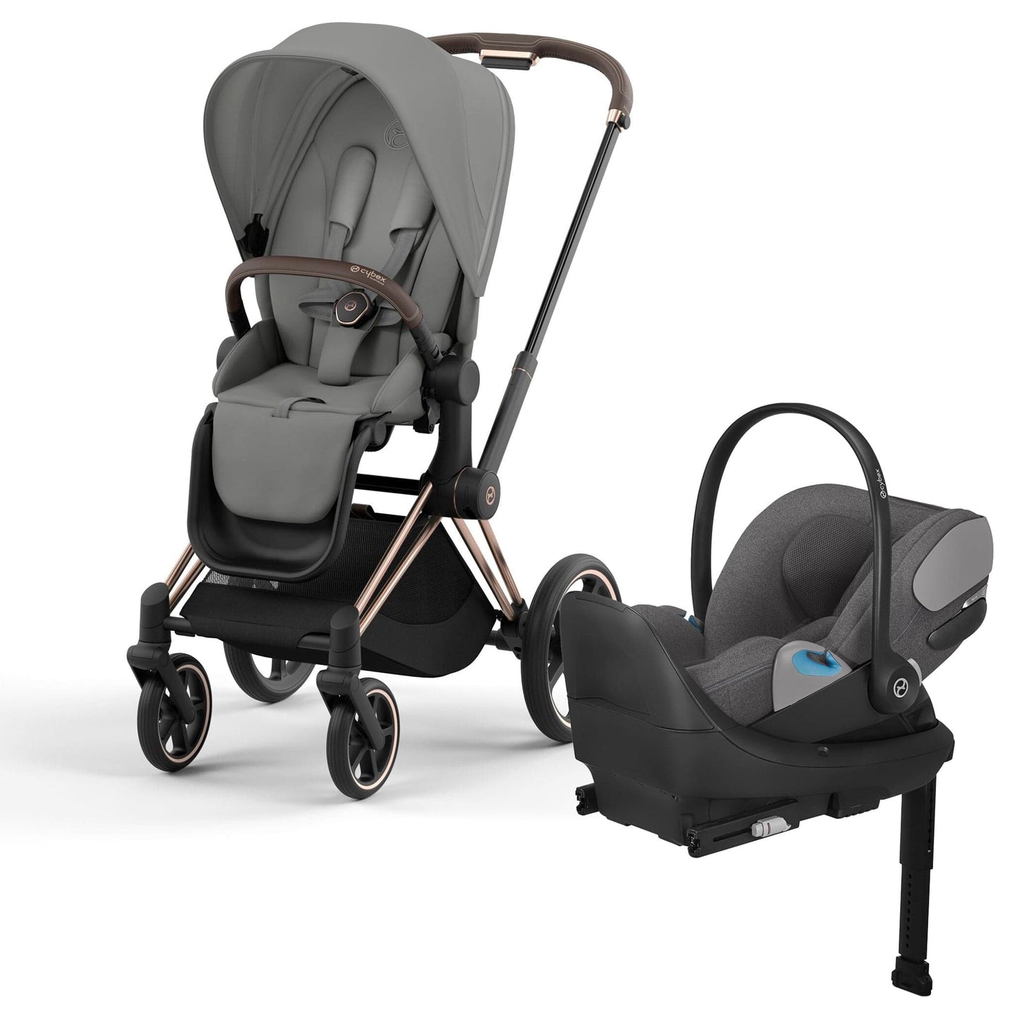 Cybex Priam 4 + Cloud T Travel System Bundle - Rose Gold / Mirage Grey / Mirage Grey - 523001599-524001017