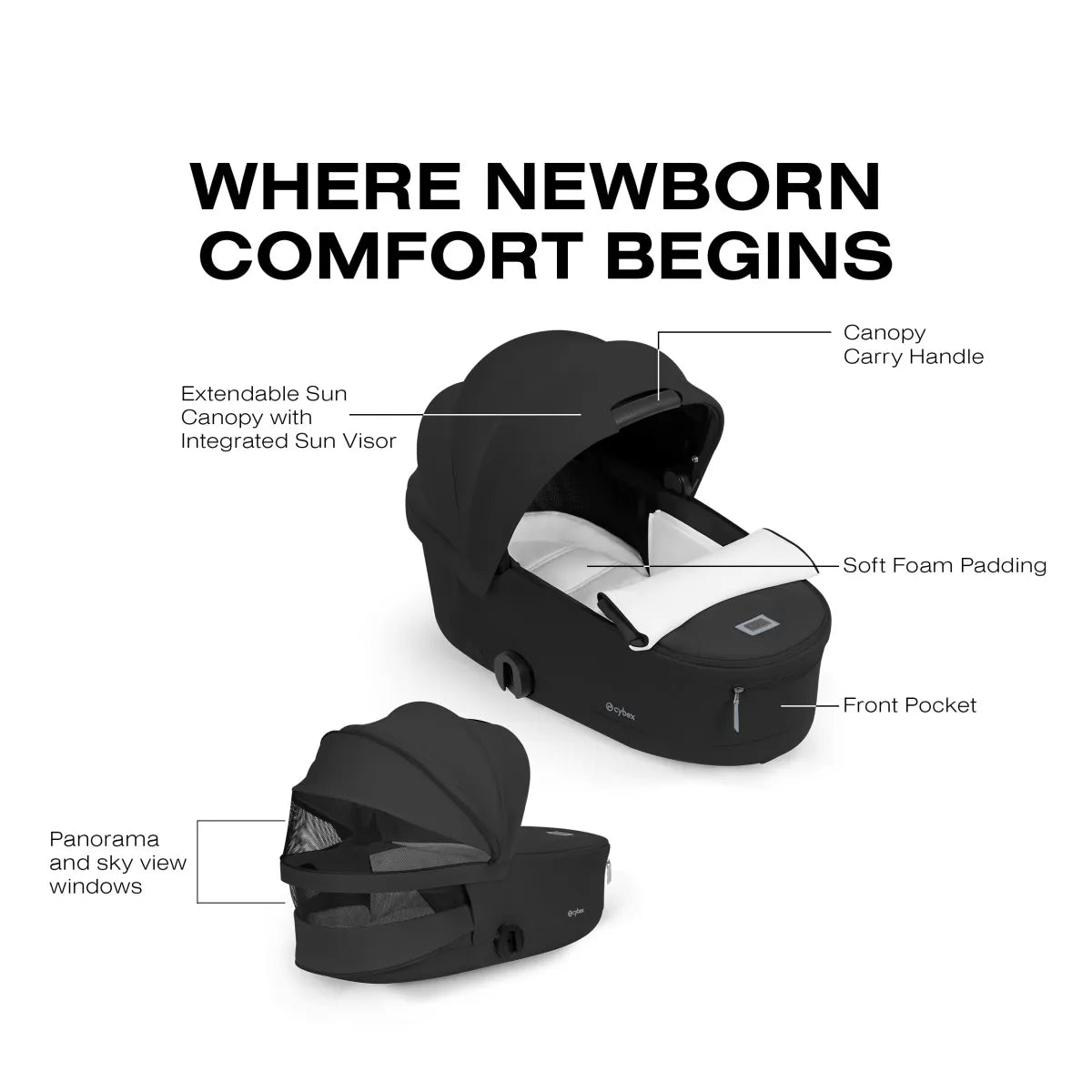 Cybex Priam Fold Lux Carry Cot (2026) - Sepia Black - 526001479