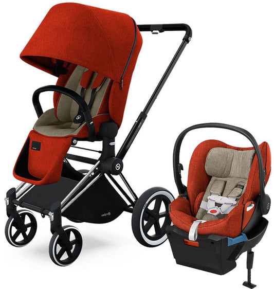 Cybex Priam Lux All-Terrain + Cloud Q Plus Travel System -  Chrome / Autumn Gold - 518003109-517001057
