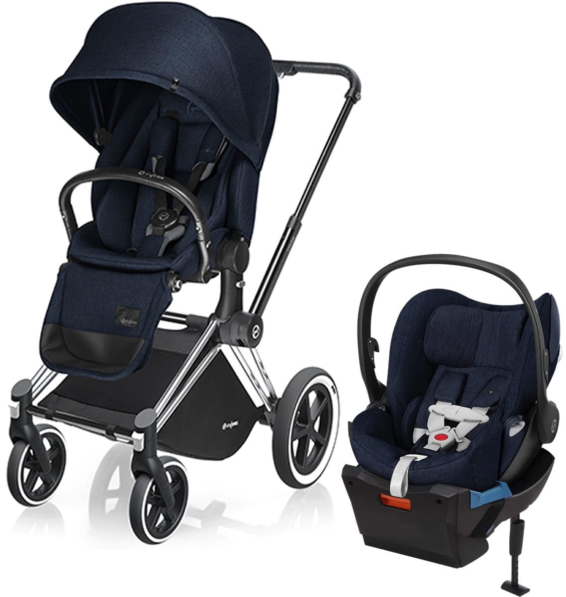 Cybex Priam Lux All-Terrain + Cloud Q Plus Travel System -  Chrome / Midnight Blue - 518002947-517001053