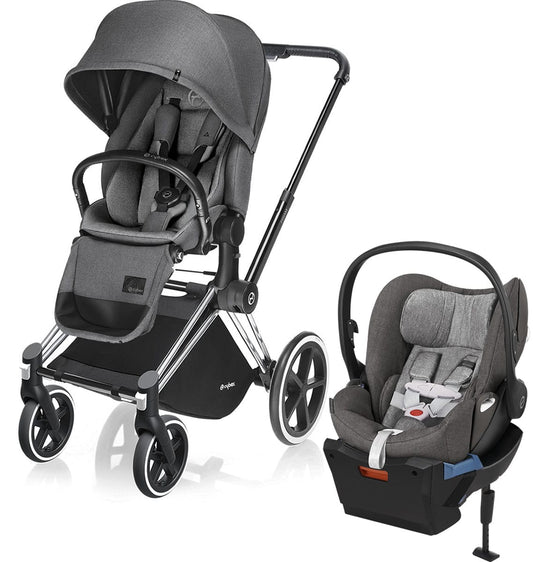 Cybex Priam Lux Trekking + Cloud Q Plus Travel System - Chrome / Manhattan Grey - 515215309-517001107-517001055