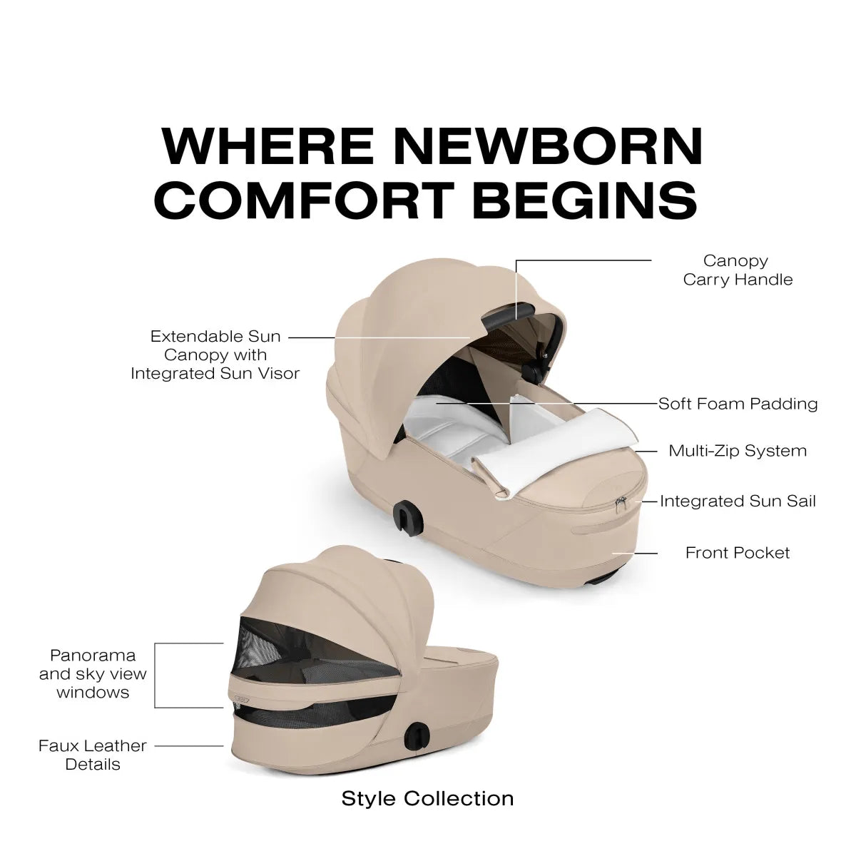Cybex Priam Style Fold Cot - Cozy Beige - 526000369