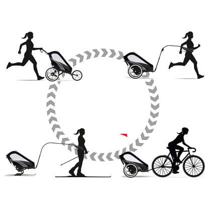 Cybex Zeno Multisport Trailer Bundle - Black Frame + Silver Pink Seat Pack - 521000297-521000379