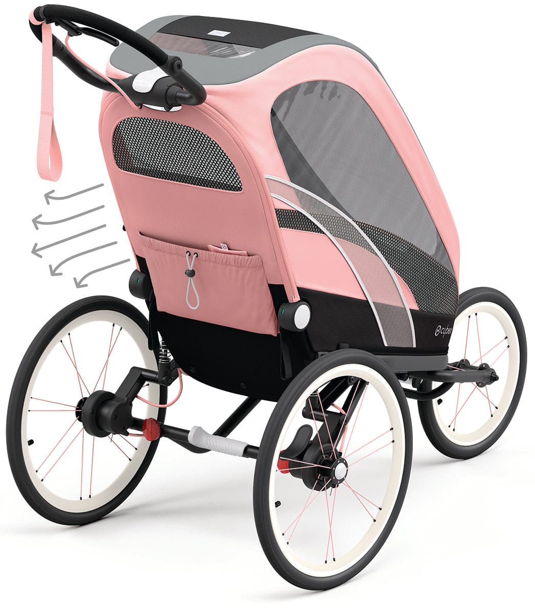 Cybex Zeno Multisport Trailer Bundle - Black/Pink Frame + Silver Pink Seat Pack - 521000309-521000379