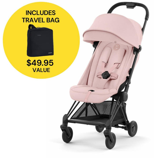 Cybex COYA Compact Stroller + Travel Bag Bundle - Matte Black / Peach Pink - 522004353-521001489